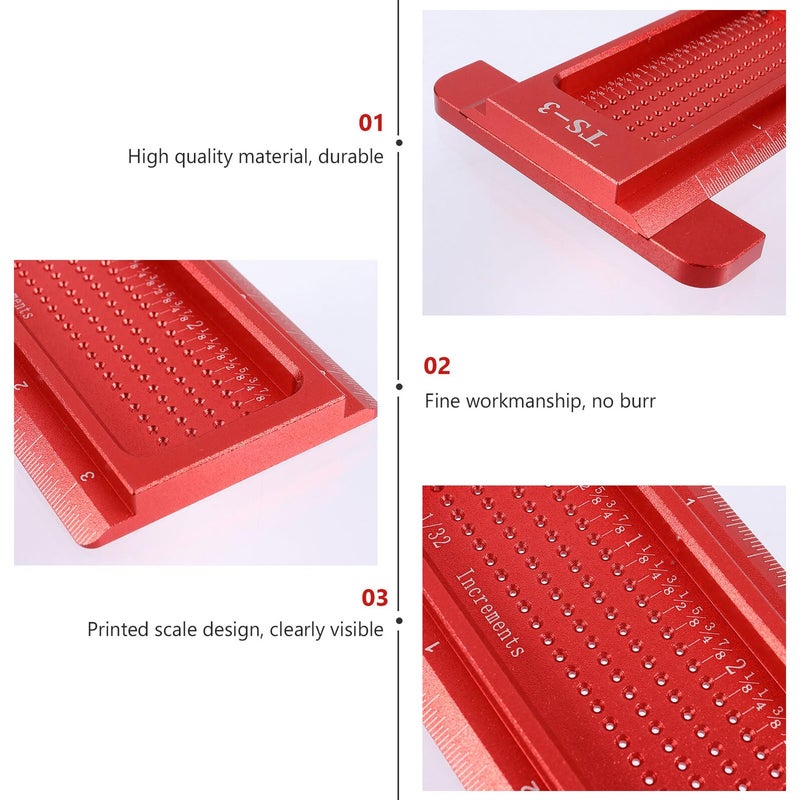 T Shape Marking Gauge Alloy Woodworking Scriber Red Handheld Carpenter Measuring Layout Tool - Image 4