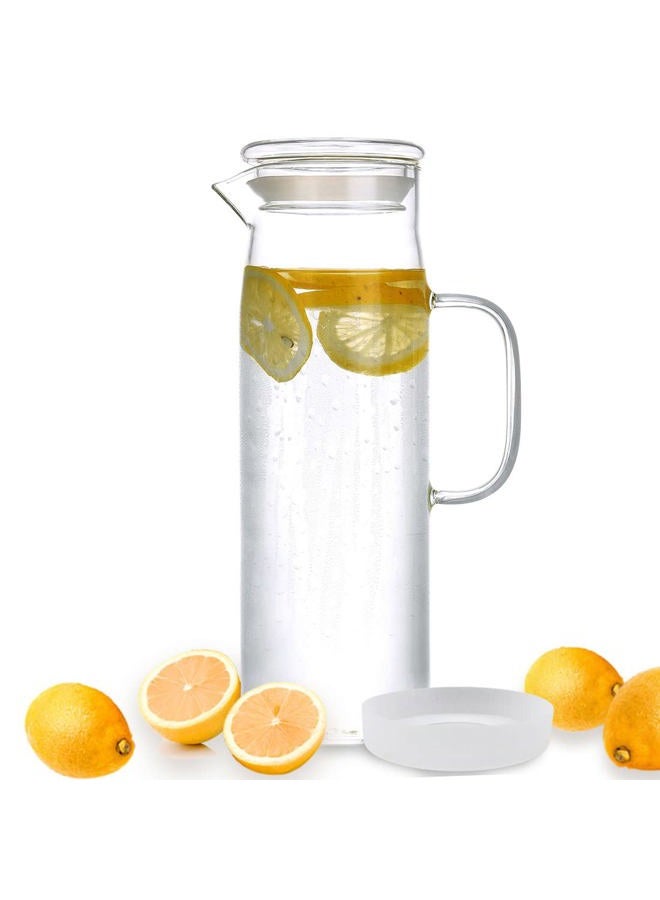 hjn Glass Water Kettle Carafes Glasses Water Container storage 1500mh Glass Water Pitcher With Bamboo Lids - Image 1