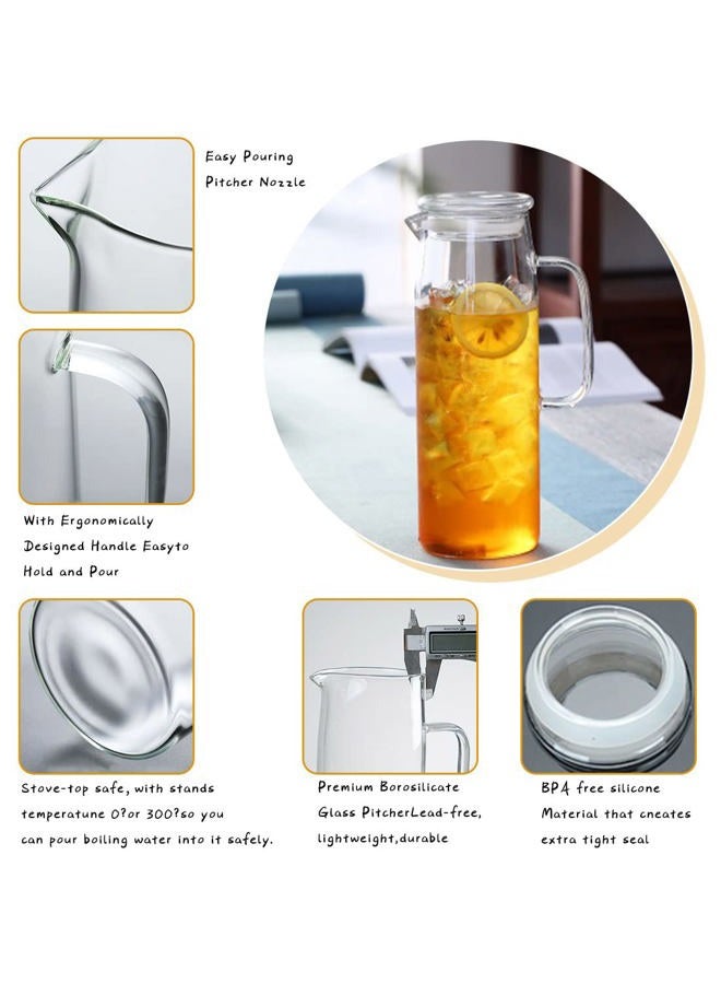 hjn Glass Water Kettle Carafes Glasses Water Container storage 1500mh Glass Water Pitcher With Bamboo Lids - Image 3