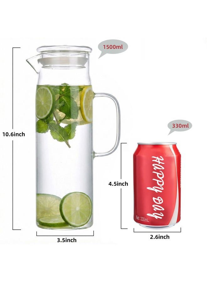 hjn Glass Water Kettle Carafes Glasses Water Container storage 1500mh Glass Water Pitcher With Bamboo Lids - Image 4