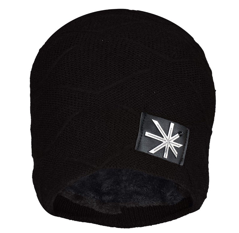 FabSeasons Black Unisex Acrylic Woolen Winter Beanie/Skull Cap with Faux Fur Lining - Image 1