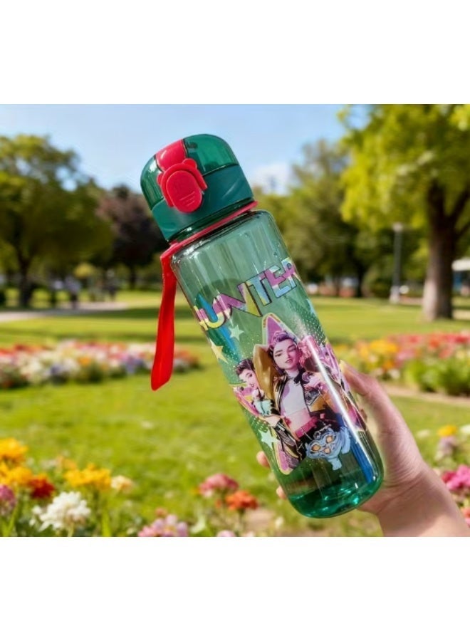 KPOP HUNTRIX Mira Rumi Zoey Water Bottle with out Straw & Carrying Strap Polycarbonate Bottle, Break Resistant, Leakproof Flip Lid, Cute Graphic Design, Travel & Cold Drink Bottle for Kids (GREEN) with 10PCS FREE STICKER - Image 4