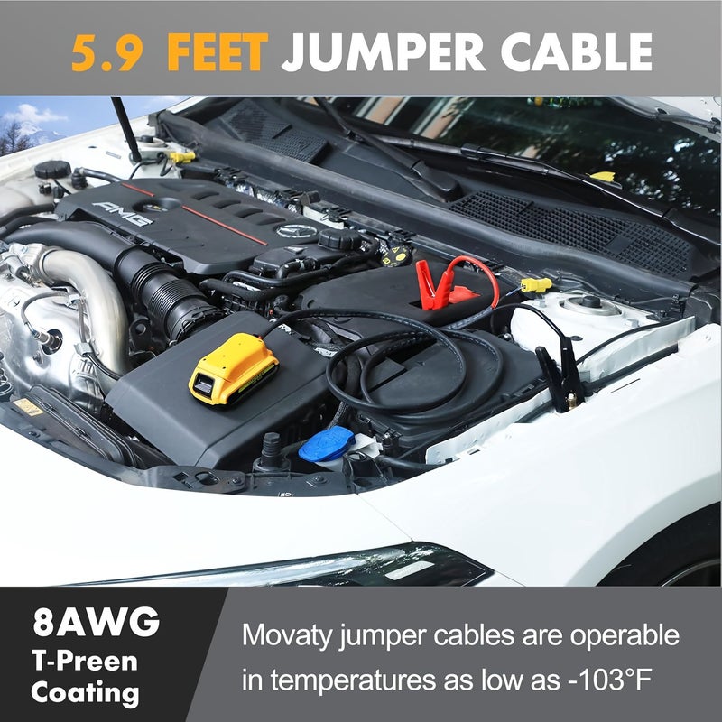 كابلات تعزيز السيارات 12-24 فولت، مقياس 8 AWG، بطول 2 متر/6.5 قدم، للخدمة الشاقة مع أداة تشغيل محمولة لبدء تشغيل بطارية السيارة - Image 3