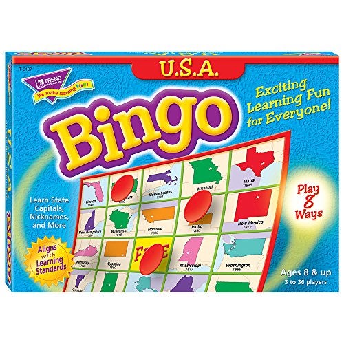 Trend Enterprises: U.S.A. Bingo Game, Exciting Way for Everyone to Learn, Play 8 Different Ways, Learn State Capitals, Nicknames & More, Great for Classrooms and at Home, 2 to 36 Players, for Ages 8+ - Image 1
