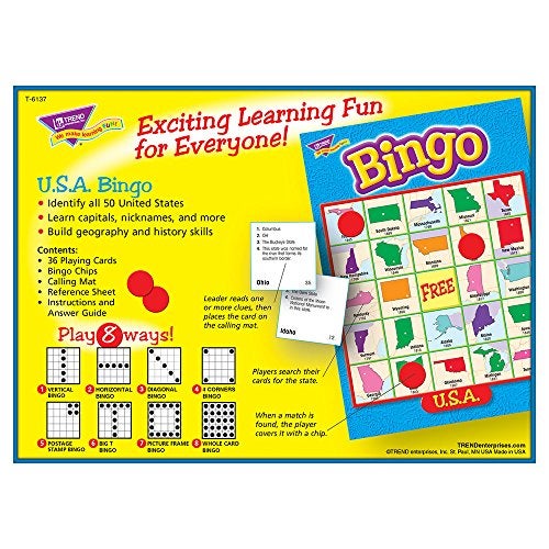 Trend Enterprises: U.S.A. Bingo Game, Exciting Way for Everyone to Learn, Play 8 Different Ways, Learn State Capitals, Nicknames & More, Great for Classrooms and at Home, 2 to 36 Players, for Ages 8+ - Image 4