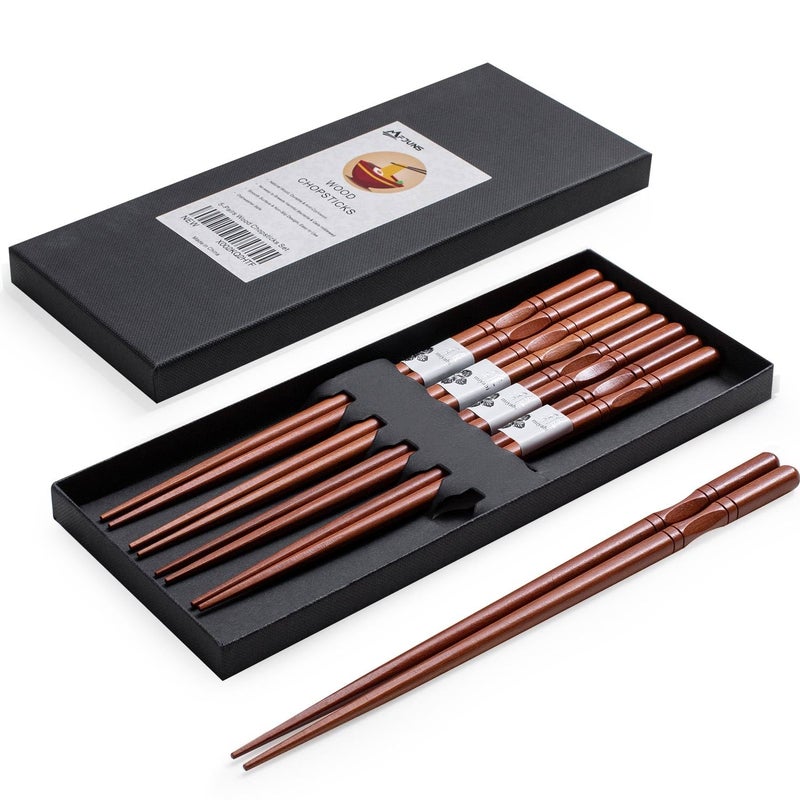 MFJUNS 5-Pairs Japanese Chopsticks Reusable, Non-slip Design Natural Wood Chopsticks, Lightweight and Easy to Use, Chopsticks Suitable for Beginners, 8.8 Inch/22.5cm Gift Set - Image 1