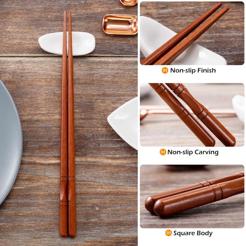 MFJUNS 5-Pairs Japanese Chopsticks Reusable, Non-slip Design Natural Wood Chopsticks, Lightweight and Easy to Use, Chopsticks Suitable for Beginners, 8.8 Inch/22.5cm Gift Set - Image 3