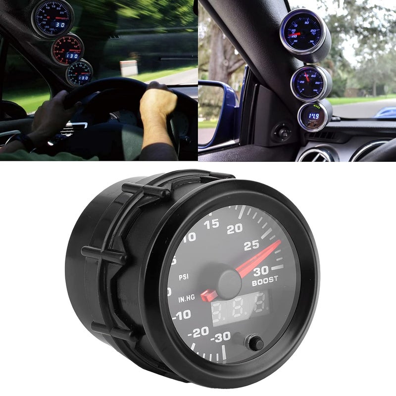 2 Inch 52mm Universal Turbo Boost Meter PSI Pressure Gauge for 12V Cars – 7 Color LED Digital Display with Luminous Red Pointer – Includes Boost Sensor and 1.94 Foot Power Harness - Image 3