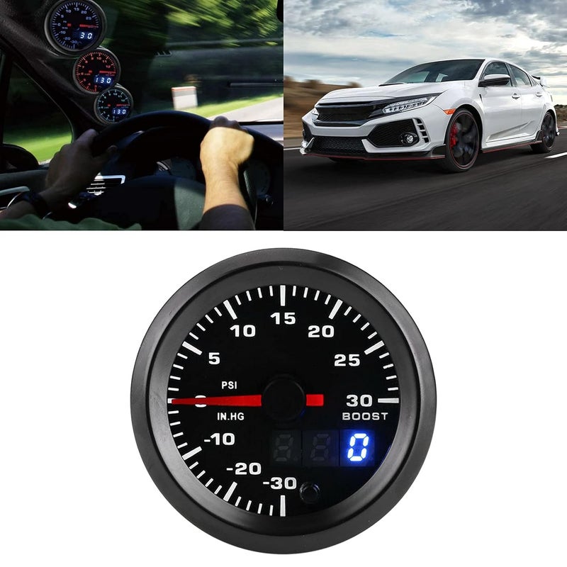 2 Inch 52mm Universal Turbo Boost Meter PSI Pressure Gauge for 12V Cars – 7 Color LED Digital Display with Luminous Red Pointer – Includes Boost Sensor and 1.94 Foot Power Harness - Image 5