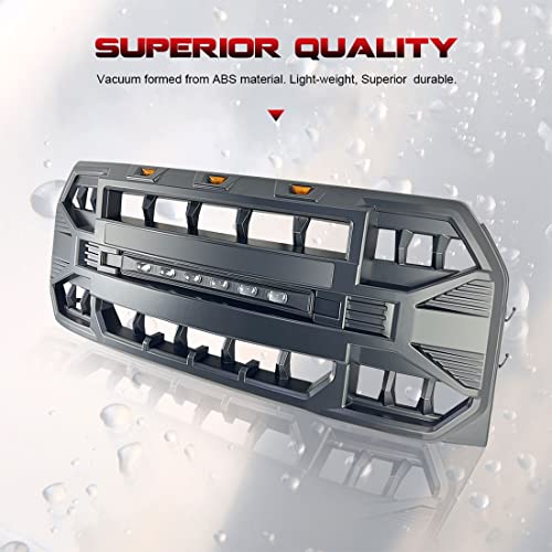 MEGAIE Front Grill Replacement for F150 2015 2016 2017, Matte Black Front Bumper Grille w/Off-Road Lights - Image 2