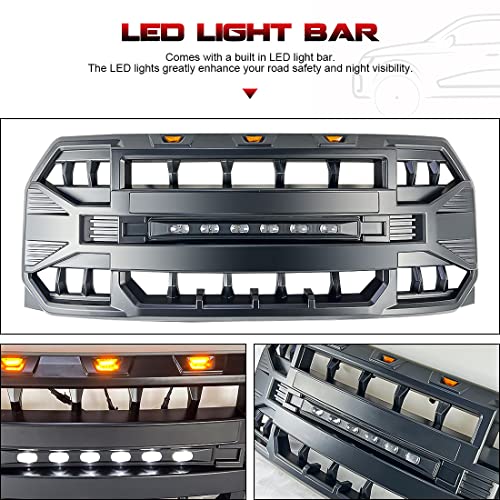 MEGAIE Front Grill Replacement for F150 2015 2016 2017, Matte Black Front Bumper Grille w/Off-Road Lights - Image 3
