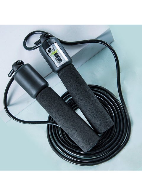 1pc Black Jump Rope with Counter and Adjustable Rope Length, Double Wear-Resistant Design, Comfortable Foam Grip, PVC Material for Fitness Training - Uncharged Exercise Equipment