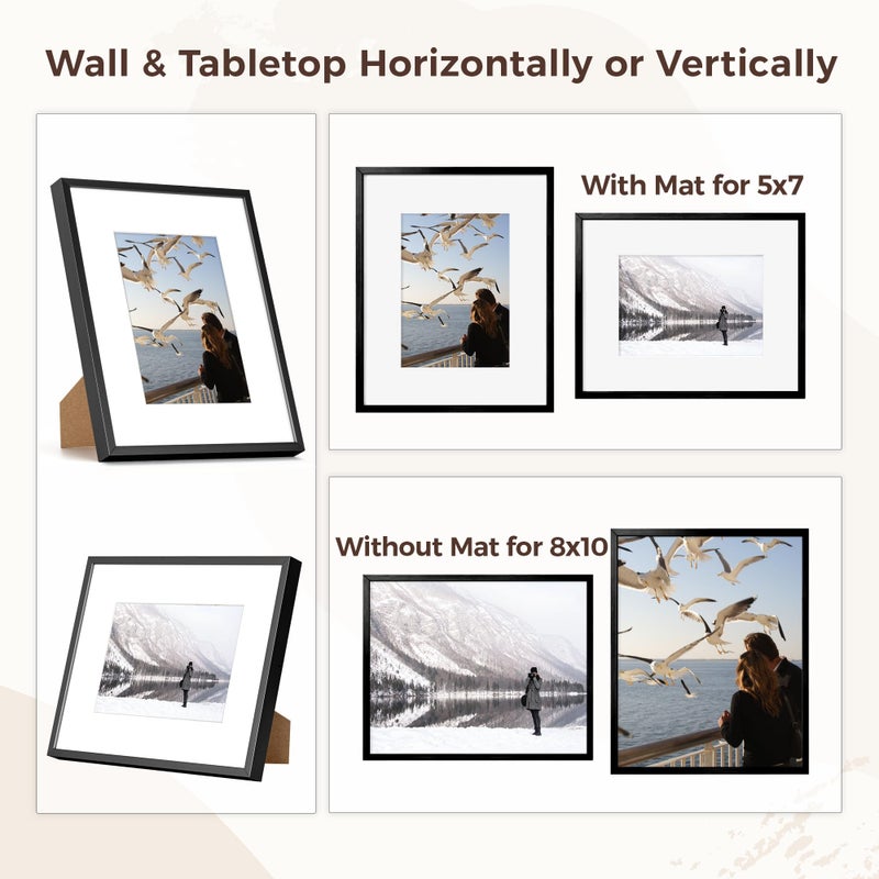 RICHFOCUS 8x10 Picture Frame with Mat for 5x7 |8 x 10 Modern Photo Frame Black|8 by 10 Metal Aluminum Frames with Stand for Tabletop or Wall Hanging|Hardwares Included  Set of 1 - Image 2