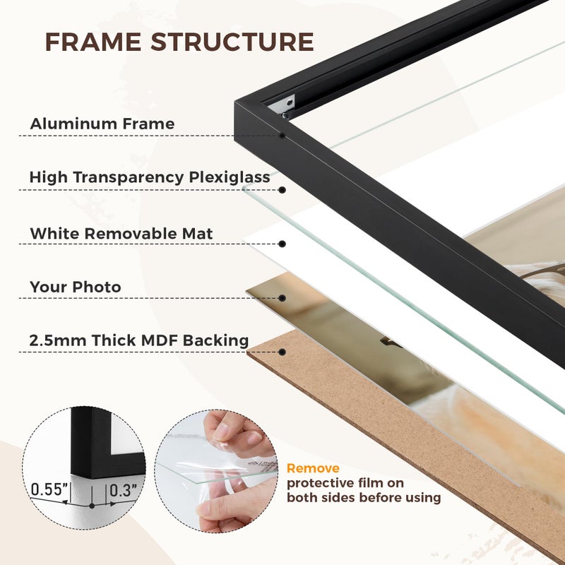 RICHFOCUS 8x10 Picture Frame with Mat for 5x7 |8 x 10 Modern Photo Frame Black|8 by 10 Metal Aluminum Frames with Stand for Tabletop or Wall Hanging|Hardwares Included  Set of 1 - Image 3
