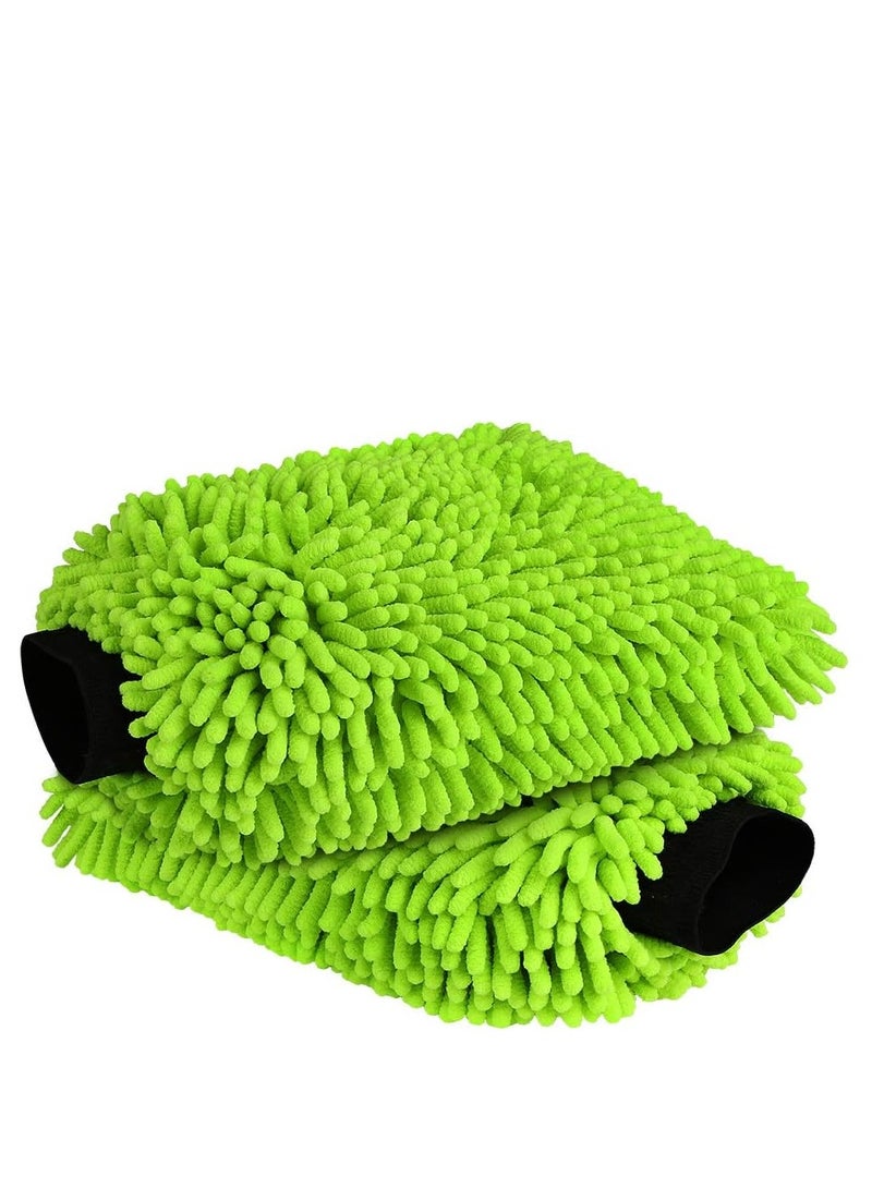 تي نيوفون قفاز غسيل السيارات من الألياف الدقيقة، قطعتان، مقاوم للخدش والوبر، قفاز غسيل السيارات من الألياف الدقيقة الفاخرة من الشنيل، أخضر، مقاس عادي 18 سم × 26 سم (أخضر) - Image 1