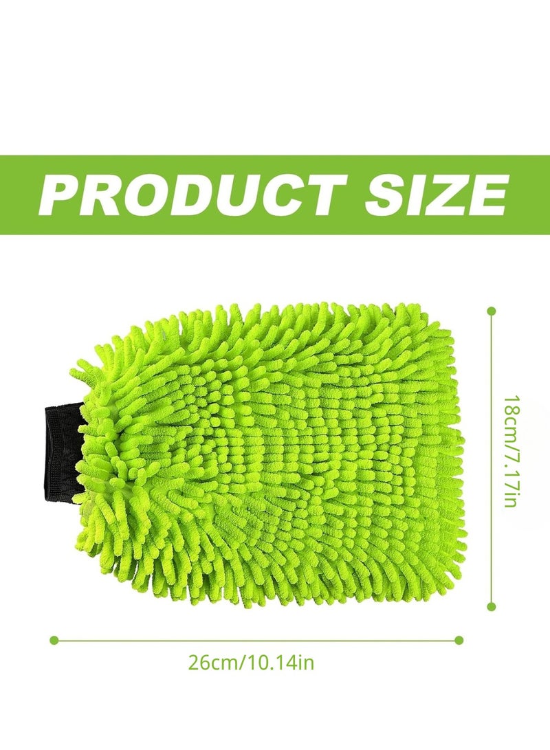 تي نيوفون قفاز غسيل السيارات من الألياف الدقيقة، قطعتان، مقاوم للخدش والوبر، قفاز غسيل السيارات من الألياف الدقيقة الفاخرة من الشنيل، أخضر، مقاس عادي 18 سم × 26 سم (أخضر) - Image 2