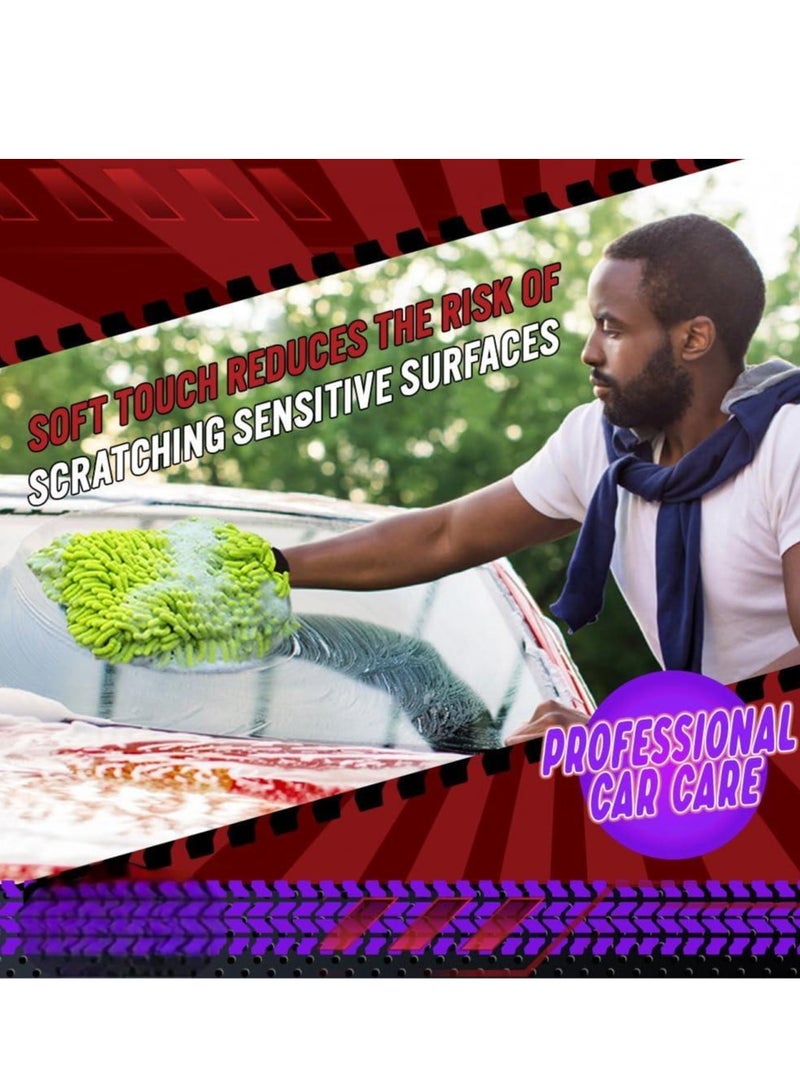 تي نيوفون قفاز غسيل السيارات من الألياف الدقيقة، قطعتان، مقاوم للخدش والوبر، قفاز غسيل السيارات من الألياف الدقيقة الفاخرة من الشنيل، أخضر، مقاس عادي 18 سم × 26 سم (أخضر) - Image 3