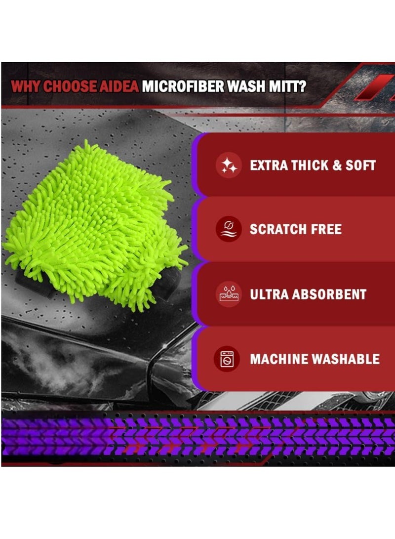 تي نيوفون قفاز غسيل السيارات من الألياف الدقيقة، قطعتان، مقاوم للخدش والوبر، قفاز غسيل السيارات من الألياف الدقيقة الفاخرة من الشنيل، أخضر، مقاس عادي 18 سم × 26 سم (أخضر) - Image 4