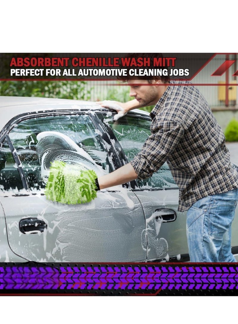 تي نيوفون قفاز غسيل السيارات من الألياف الدقيقة، قطعتان، مقاوم للخدش والوبر، قفاز غسيل السيارات من الألياف الدقيقة الفاخرة من الشنيل، أخضر، مقاس عادي 18 سم × 26 سم (أخضر) - Image 5