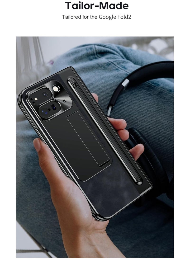 Compatible with Google Pixel 9 Pro Fold Case Leather Hinge Folding Cover with Pen Slott 360 Full Screen Protection Tempered Glass Film for Pixel 9 Pro Fold - Image 2