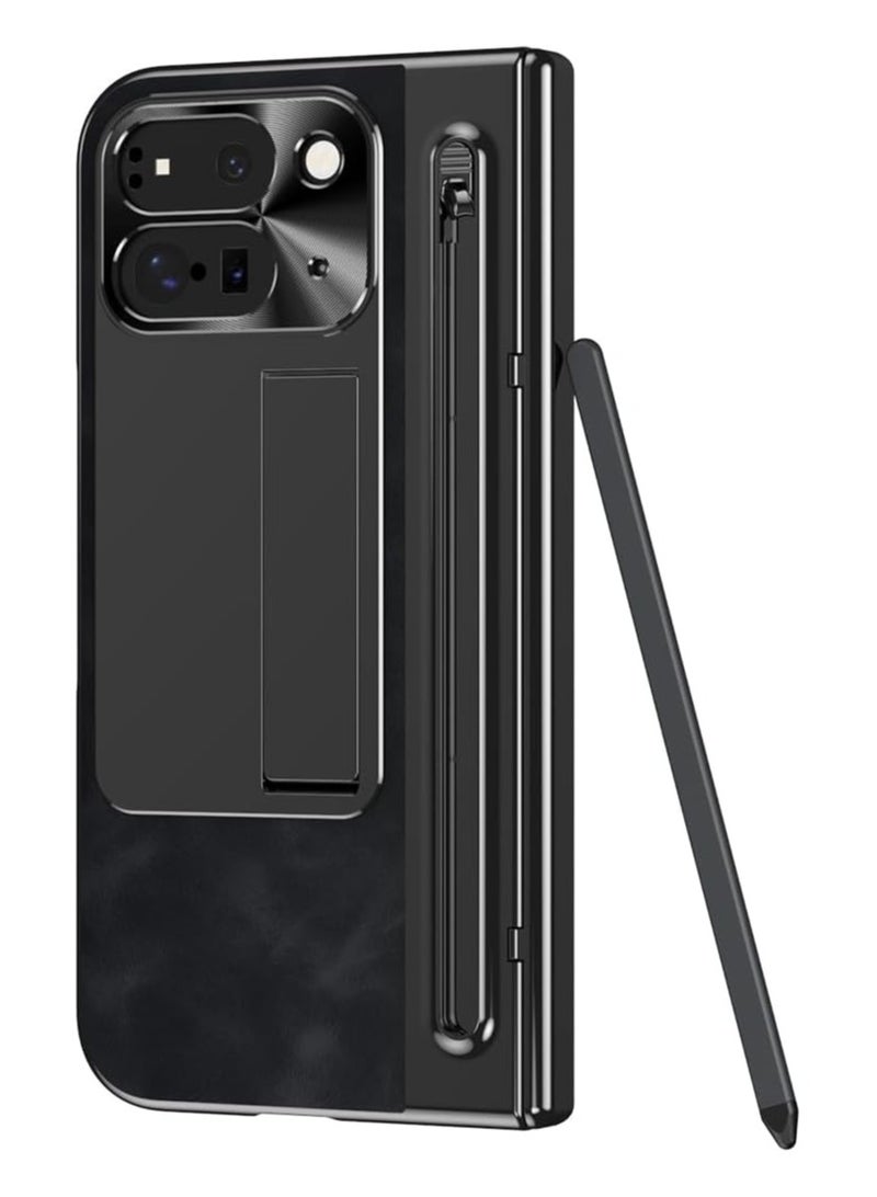 Compatible with Google Pixel 9 Pro Fold Case Leather Hinge Folding Cover with Pen Slott 360 Full Screen Protection Tempered Glass Film for Pixel 9 Pro Fold - Image 1