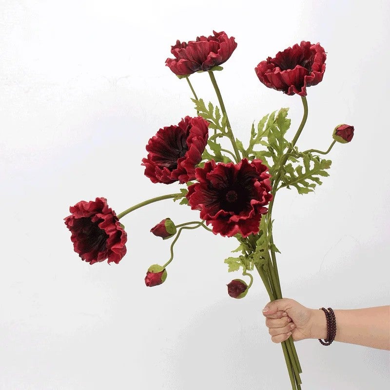 Y&D Realistic Artificial Poppy Flowers - Large White & Red Faux Poppies for Wedding, Graduation, Christmas Decor - Real Touch PU Material - Image 2