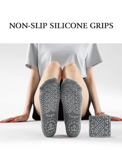 GIFT Yoga Socks for Women Non-Slip Grips & Straps, Ideal for Pilates, Pure Barre, Ballet, Dance, Barefoot Workout (Grey)  - Image 2