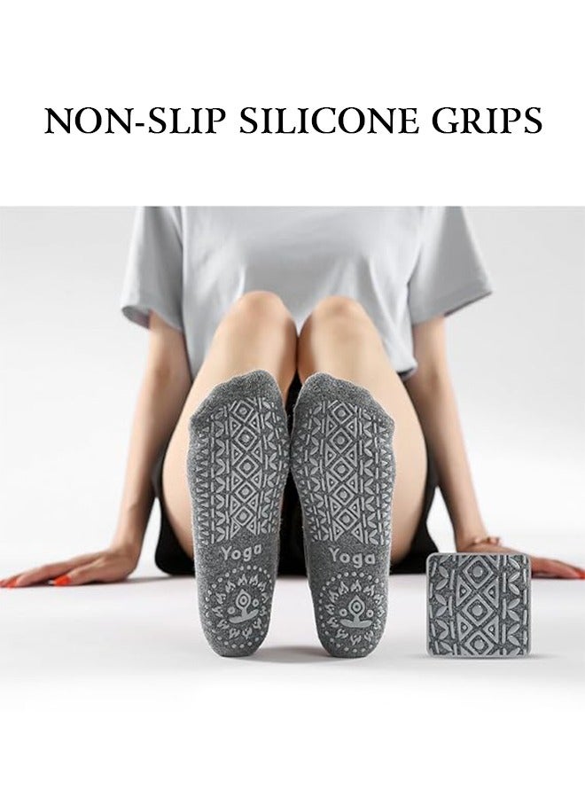 جيفت جوارب يوغا للنساء، بمقابض وأشرطة مانعة للانزلاق، مثالية لتمارين البيلاتس، والباريه، والباليه، والرقص، والتمارين بدون حذاء (رمادي). - Image 2