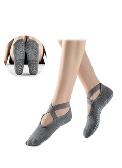 GIFT Yoga Socks for Women Non-Slip Grips & Straps, Ideal for Pilates, Pure Barre, Ballet, Dance, Barefoot Workout (Grey)  - Image 1