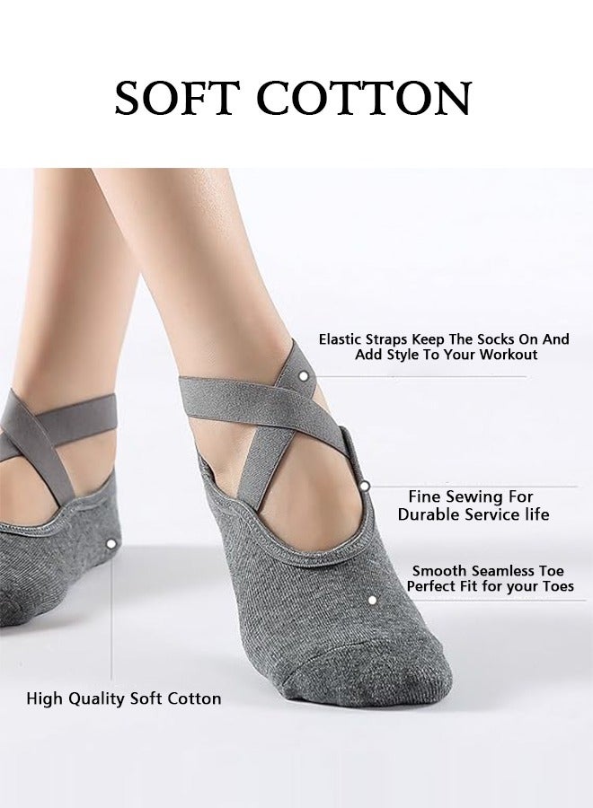 جيفت جوارب يوغا للنساء، بمقابض وأشرطة مانعة للانزلاق، مثالية لتمارين البيلاتس، والباريه، والباليه، والرقص، والتمارين بدون حذاء (رمادي). - Image 3