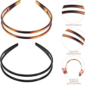 minkissy 2pcs Plastic Headband Double Row Hair Hoops Vintage No Slip Hair Bands with Teeth for Adult Women Girls Face Washing - Image 5
