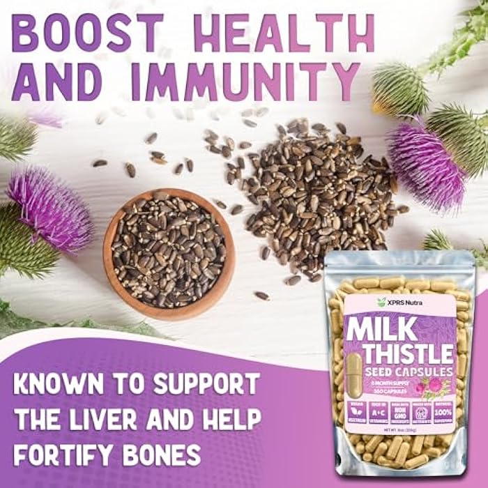 XPRS Nutra Milk Thistle Seed Capsules - 360 Count (6 Month Supply) Premium Milk Thistle Supplement Rich in Silymarin to Support the Liver and Digestion - Pure, Non-GMO Cardo Mariano Pills - Image 3