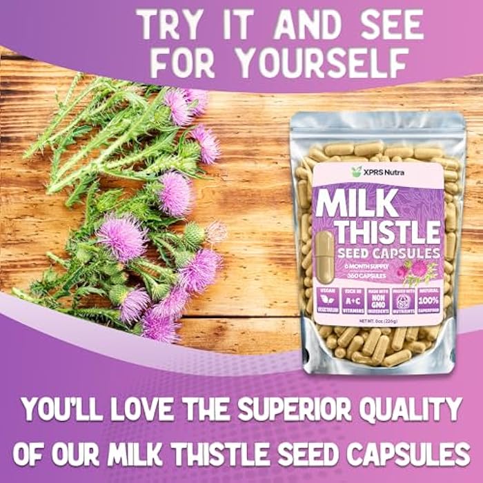 XPRS Nutra Milk Thistle Seed Capsules - 360 Count (6 Month Supply) Premium Milk Thistle Supplement Rich in Silymarin to Support the Liver and Digestion - Pure, Non-GMO Cardo Mariano Pills - Image 5