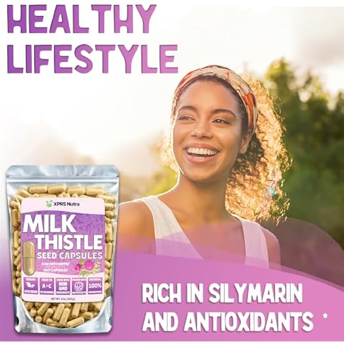 XPRS Nutra Milk Thistle Seed Capsules - 360 Count (6 Month Supply) Premium Milk Thistle Supplement Rich in Silymarin to Support the Liver and Digestion - Pure, Non-GMO Cardo Mariano Pills - Image 2