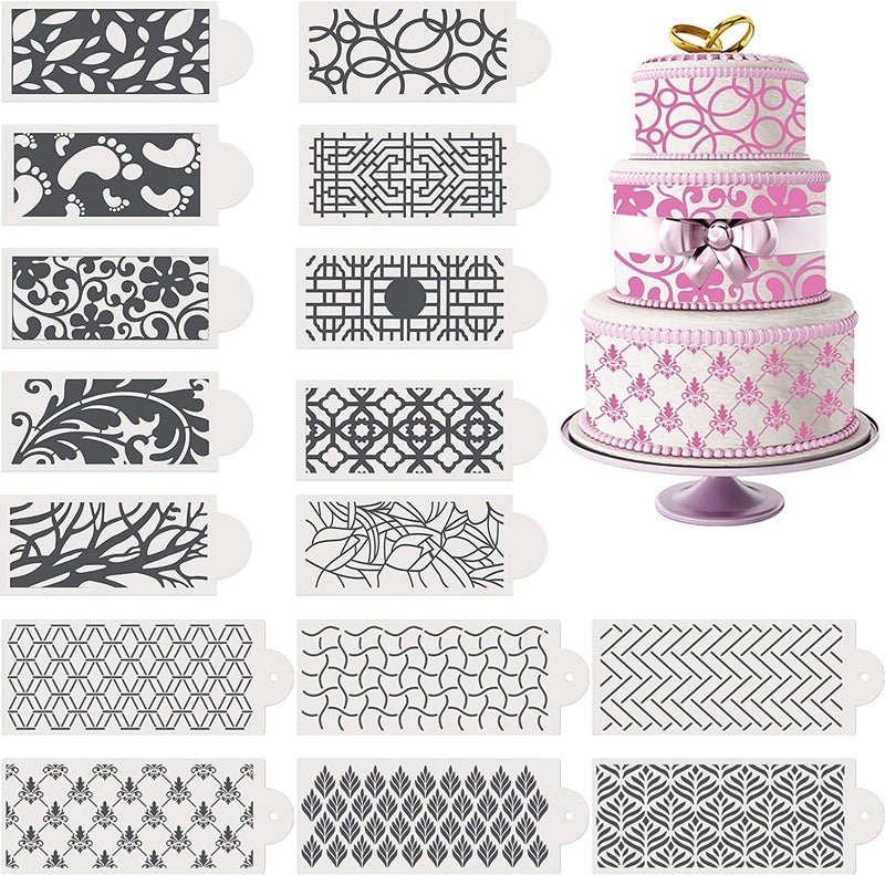 Ivanas 16 Pieces Cake Decoration Stencils Templates Floral Wedding Cake Molds Cookie Fondant Dessert Decorating Supplies Spray Flower Edge Molding Baking Mesh Tool Cake Decoration (Classic Style), CK-03 - Image 1