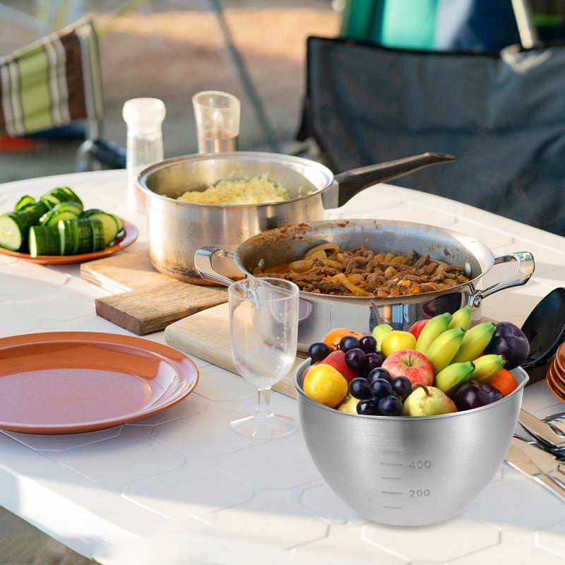 2pcs Stainless Steel Bowl Kitchen Mixing Bowl Food Storage Bowl Salad Bowl with Scale - Image 2