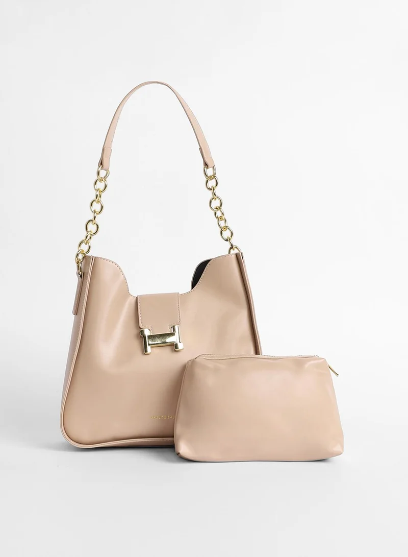 Haute Sauce Solid Magnet Lock Regular Vegan Leather Sling Bag with Detachable Strap For Women