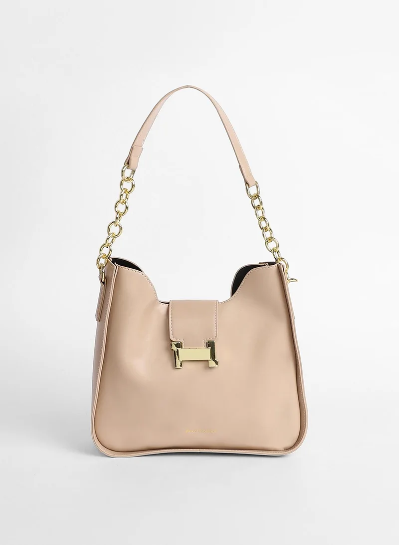 Haute Sauce Solid Magnet Lock Regular Vegan Leather Sling Bag with Detachable Strap For Women