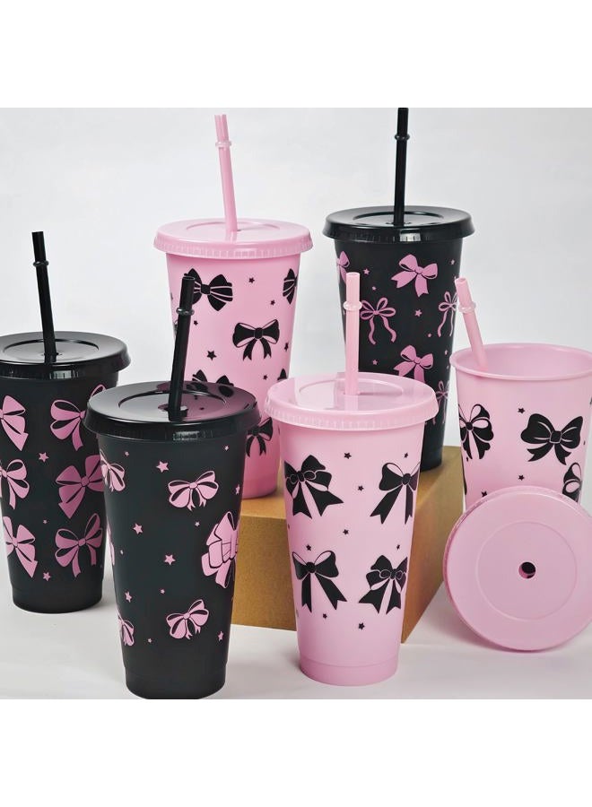 Cinrobiye 24 Set Pink and Black Bow Tumbler Cups with Lids and Straws Bow Plastic Cups 24 oz Reusable Drink Cup Bulk for Women Gift Birthday Wedding Bridal Baby Shower Party Decor (24, Black & Pink) - Image 4