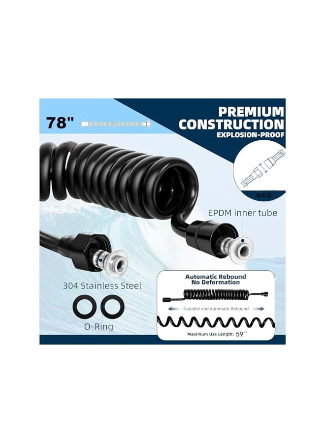 The Bros Flexible Bidet Spray Hose Telescopic Bidet Hose G1/2 (20mm) Threaded Connector 2m Grey - Image 3