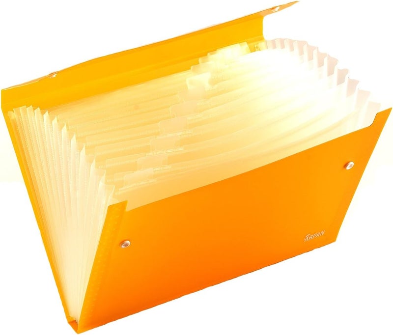 Arpan Expanding File Folder - 13 Gusset Pocket - Multi Section with Stud Wallet Closer - Document Wallet (Orange) - Image 1