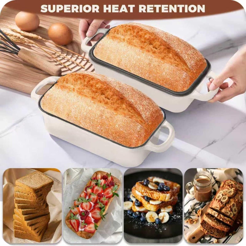 Articasting Cast Iron Bread Loaf Pan with Lid, Loaf Pans for Baking Bread 9x5, Enameled Bread Pans for Homemade Bread, Sourdough, Set of 2 (Cream White) - Image 5