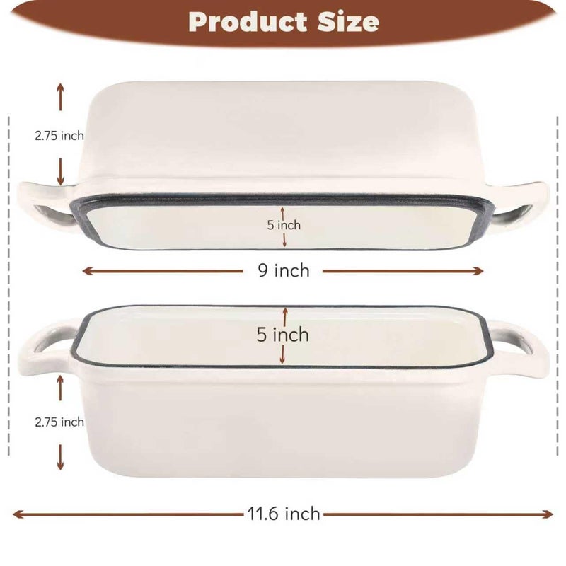 Articasting Cast Iron Bread Loaf Pan with Lid, Loaf Pans for Baking Bread 9x5, Enameled Bread Pans for Homemade Bread, Sourdough, Set of 2 (Cream White) - Image 3
