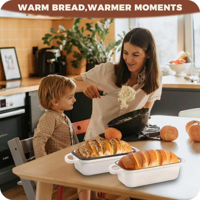 Articasting Cast Iron Bread Loaf Pan with Lid, Loaf Pans for Baking Bread 9x5, Enameled Bread Pans for Homemade Bread, Sourdough, Set of 2 (Cream White) - Image 2