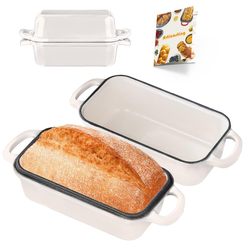 Articasting Cast Iron Bread Loaf Pan with Lid, Loaf Pans for Baking Bread 9x5, Enameled Bread Pans for Homemade Bread, Sourdough, Set of 2 (Cream White) - Image 1