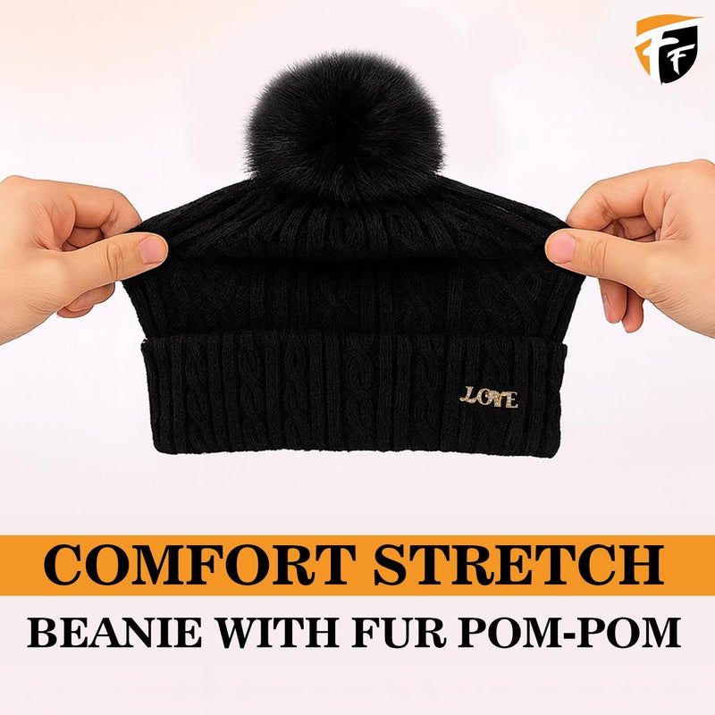 FF Premium Thermal Winter Beanie Cap for Women Warm Woollen Fleece Lined Winter Cap Soft Knitted Thermal Hat for Cold Weather Outdoor Use - Free Size - Image 3