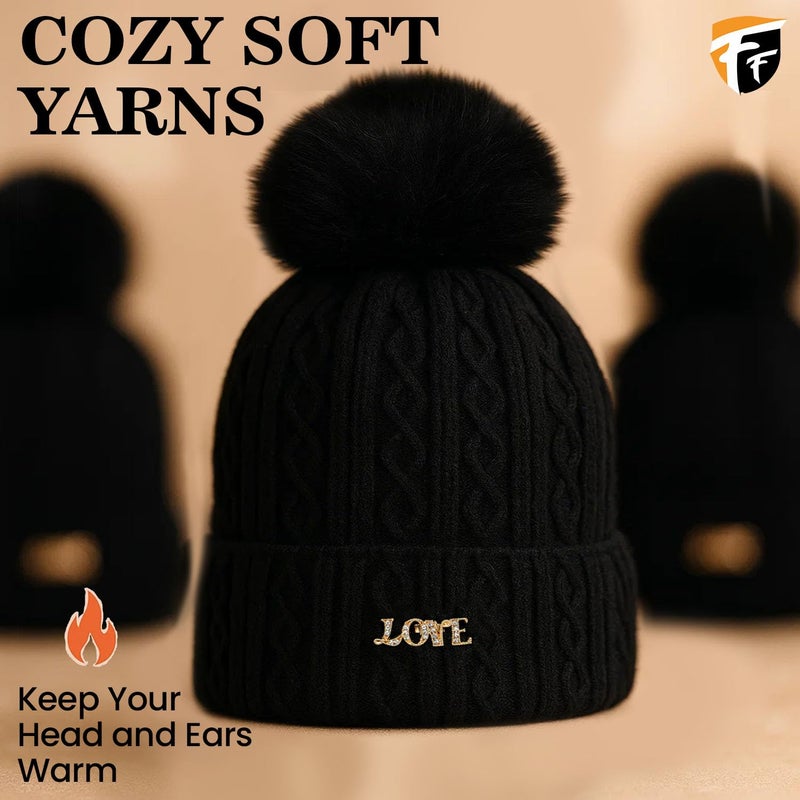 FF Premium Thermal Winter Beanie Cap for Women Warm Woollen Fleece Lined Winter Cap Soft Knitted Thermal Hat for Cold Weather Outdoor Use - Free Size - Image 4