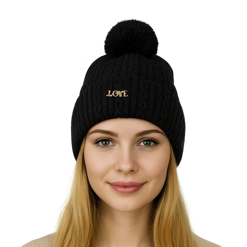 FF Premium Thermal Winter Beanie Cap for Women Warm Woollen Fleece Lined Winter Cap Soft Knitted Thermal Hat for Cold Weather Outdoor Use - Free Size - Image 1