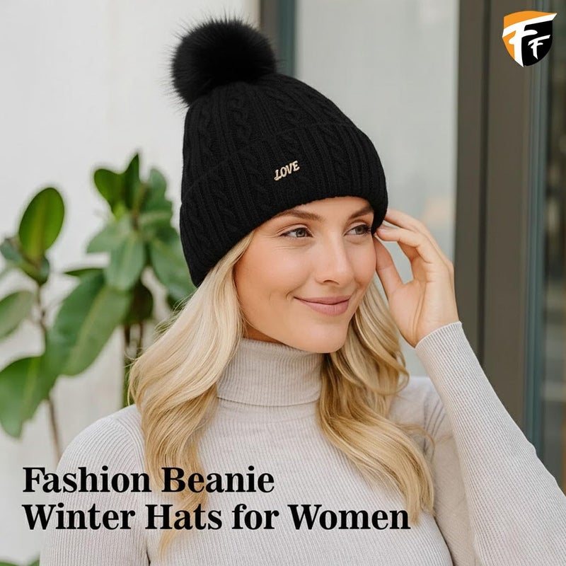 FF Premium Thermal Winter Beanie Cap for Women Warm Woollen Fleece Lined Winter Cap Soft Knitted Thermal Hat for Cold Weather Outdoor Use - Free Size - Image 5