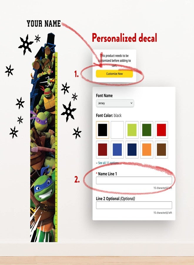Oliver's Labels Growth Chart for Kids - Cute Personalized Wall Sticker - Ruler for Child Size - Height Measurement Decal for Kids - Decor for Boys & Girls (Teenage Mutant Ninja Turtles™) - Image 4
